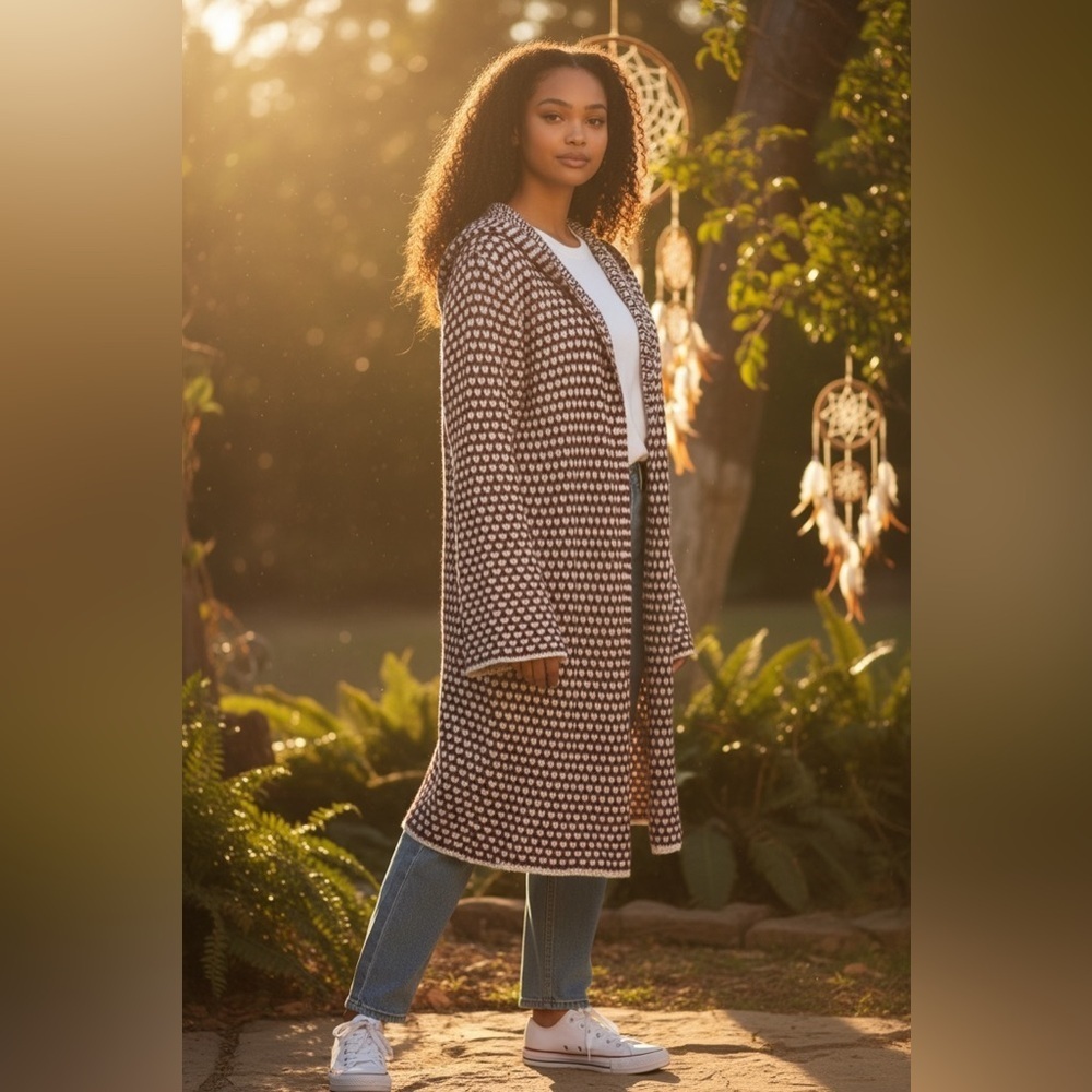 Women's Baciano Burgundy and White Cardigan